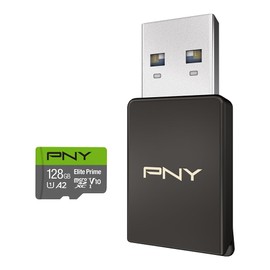 PNY 128GB Elite Prime Class 10 U1 V10 A2 microSDXC Flash Memory Card & USB 3.2 Gen 1 Card Reader - 175MB/s, Class 10, U1, V10, A2, Full HD, UHS-I, Micro SD
