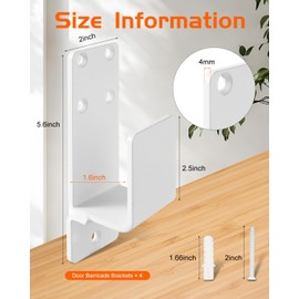 Mixiflor 2x4 Door Barricade Brackets, 4 Pack Drop Open Bar Holder U Brackets, Carbon Steel Door Barricade Security Bar for Home Defense, Bar Brackets Prevent Unauthorized Entry, White