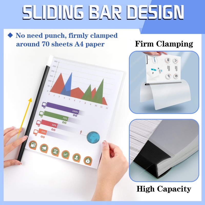 13 Pack Report Covers with Sliding Bar, Clear Report Covers