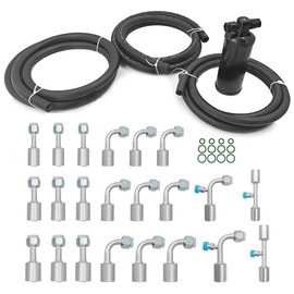 26PCS Air Conditioning Hose Fitting Drier Kit Includes 6.5ft #6#8#10 AC Hoses and #6#8#10 AC Fittings with R134a Pressure Valve Female Oring Beadlock Straight & 90 Degree and AC Drier