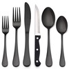 LIANYU 36-Piece Black Silverware Set with Steak Knives, Stainless Steel