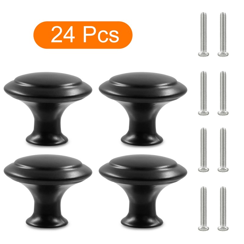 Litoexpe 24 Pcs Black Cabinet Knobs, 1 Inch Cabinet Pulls