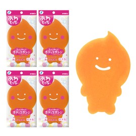 Kikuron Body Sponge, Orange, 1 Piece x 4, Moisturizes Your Skin, Made in Japan, Kikuron Fine Awamotchi