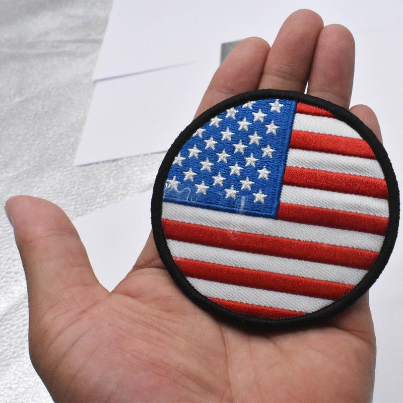 Round American Flag Patch, Hook and Loop USA Flag Embroidered