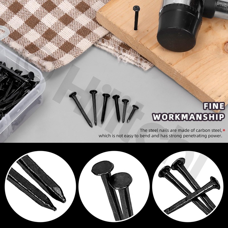 Hilitchi 1200PCS 6 Sizes Black Carbon Steel Non-Slip Shoe Nails