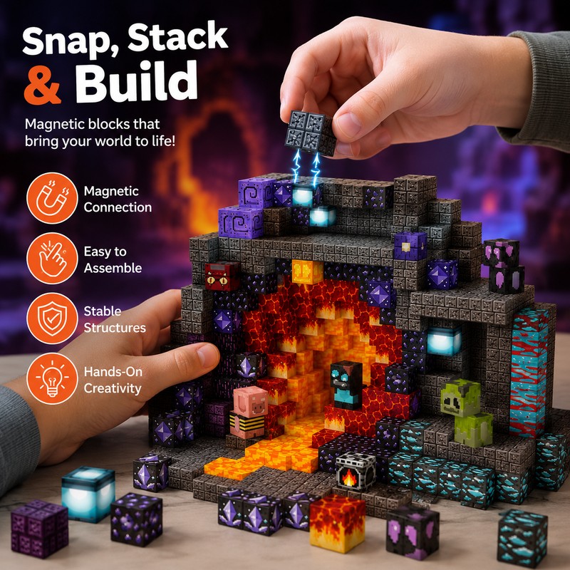 100-Piece Magnetic Building Blocks for Creative STEM Play – Cave