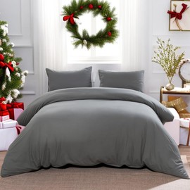 Aysw 100% Cotton Bedding with Zip, 155 x 220 cm, Grey, 1 Duvet Cover with 1 Pillowcase, 80 x 80 cm