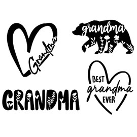 Grandma Decals 4 Pack: Grandma Heart, Grandma Bear, Best Grandma Ever Decals (Black, Small ~3.5")