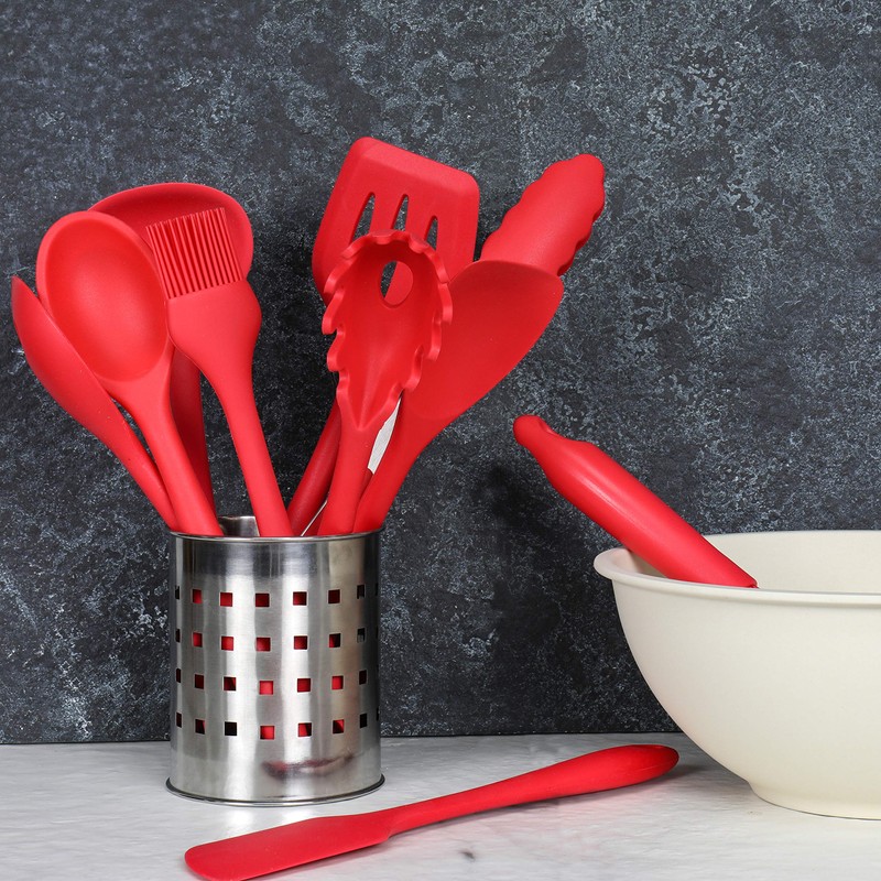 Chef Craft Premium Silicone Cooking Tongs, 12 inch, Red