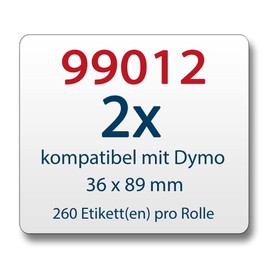 LabelTrade Compatible / Replacement for Dymo 99012 36 x 89 mm 260 Labels per Roll / Seiko SLP-2RLE 36 x 89 mm 260 Labels per Roll (2x)