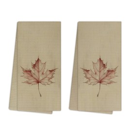 EGBTL Vintage Fall Maple Leaves Kitchen Towels, Fall Leaf Decor Hand Towels for Bathroom Decor, Farmhouse Rustic Autumn Botanical Dishcloths Dish Towel for Kitchen 16x24 Inches Set of 2