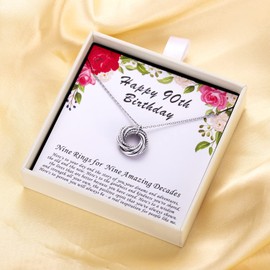 AM ANNIS MUNN 90th Birthday Gifts for Women, 925 Sterling Silver Necklace for Women Nine Circle Necklace for Her 9 Decade 90th Birthdat Jewelry for Women Gift Ideas Christmas Gifts