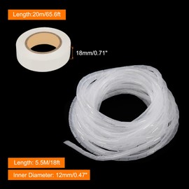 MECCANIXITY Spiral Cable Wrap 18ft/5.5M 12mm Cable Management Sleeve Cord Organizer Flexible PE for Computer Wire, Charging Cable White with Tape