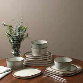 Stone Lain Cairo 24-Piece Dinnerware Set Stoneware, Plates and Bowls Set, Microwave and Dishwasher Safe, Includes Dinner and Salad Plates, Cereal Bowls, Dishes for 8, Grey