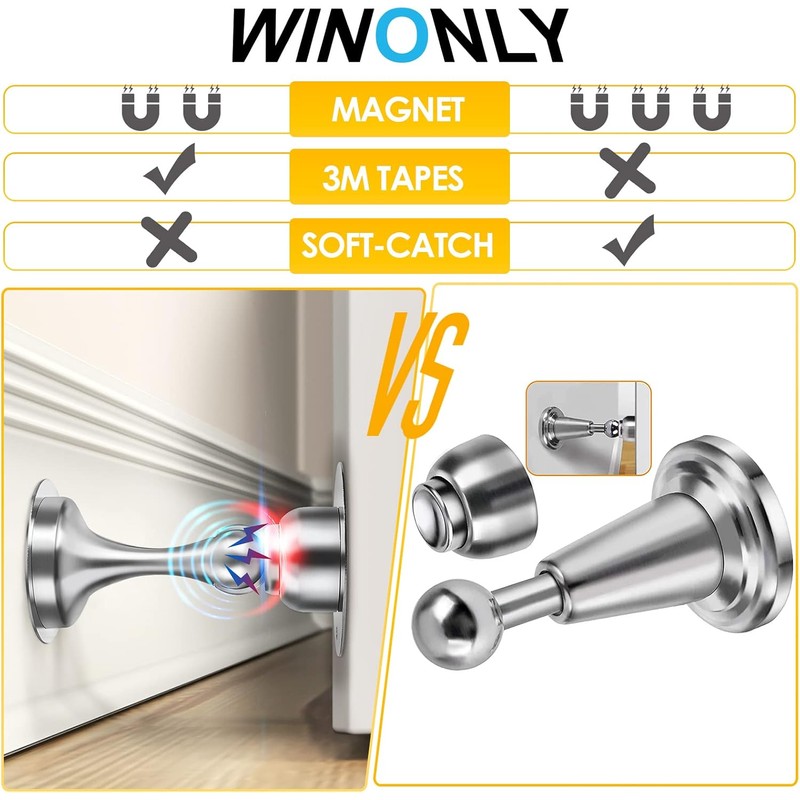 Silver Magnetic Stainless Steel Door Stopper – Wall & Floor