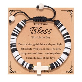 TOLOWOBK First Communion Gifts for Boys Catholic 1st Holy First Communion Decorations Faith Cross Bracelet Religious Birthday Baptism Confirmation Gifts for Teen Boys Graduation Gifts for Him