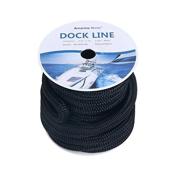 Amarine Made 3/4”50 FT Premium Double Braid Nylon Dock Line