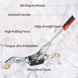 LCyindu 4 Ton/8800lbs Come Along Winch, Dual Gear Power Puller, Heavy Duty Hand Puller with 2 Hooks Steel Cable & Anti Skid Handle,Automotive Hoist Winch Puller for Moving Boats,Construction,Transport