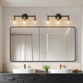Yezgge Bathroom Light Fixtures,3-Light Modern Bathroom Vanity Light,Black and Gold Wall Sconce with Clear Glass Globe Shades,Adjustable Brightness Wall Lights for Kitchen,Bedroom,Hallway,Living Room