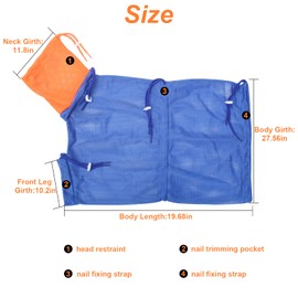 Catcan Catcan Breathable Mesh Anti Scratch Adjustable Cat Grooming Bag for Nail Trimming, Bathing - Polyester Soft Cat Washing Bag (Blue-Orange)