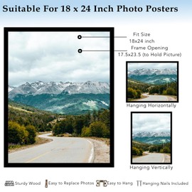 QOTIB 18x24 Picture Frame Black for Wall Hanging, Wood 18 x 24 Frame Poster Photo Frame for Wall Horizontally or Vertically, Black, 1 Pack