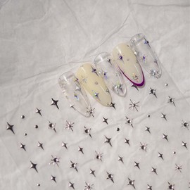 Silver Star Nail Decals 5D Embossed Self-Adhesive Nail Stickers Stars Nail Art Stickers Shiny Rhinestones Nail Design Star Sticker for Nails DIY Decorations Nail Decals Women Manicure 1Sheet