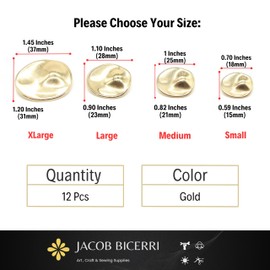 Gold Metal Shank Buttons - 12 Pcs - 4 Size Options - Luxury Wrinkle Irregular Wave Metal Shank Buttons for Men Women Blazer Coat Uniform Shirt Suit and Jacket Sewing Craft DIY G2233