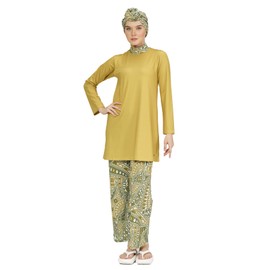 Huma & Hazel Fully Covered Swimsuits Modest Green Patterned Style Burkini Swimwear 5 Pieces - Made in Turkey, Green, Small