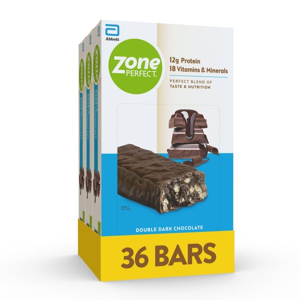 ZonePerfect Protein Bars, 12g Protein, 18 Vitamins & Minerals, Nutritious Snack Bar, Double Dark Chocolate, 36 Bars