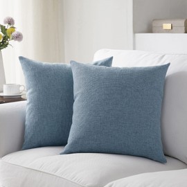 Meekio Set of 2 Deep Grey Blue Pillow Covers 18 x 18 Inch Farmhouse Boho Decorative Throw Pillow Covers Linen Cushion Covers for Sofa Couch Décor