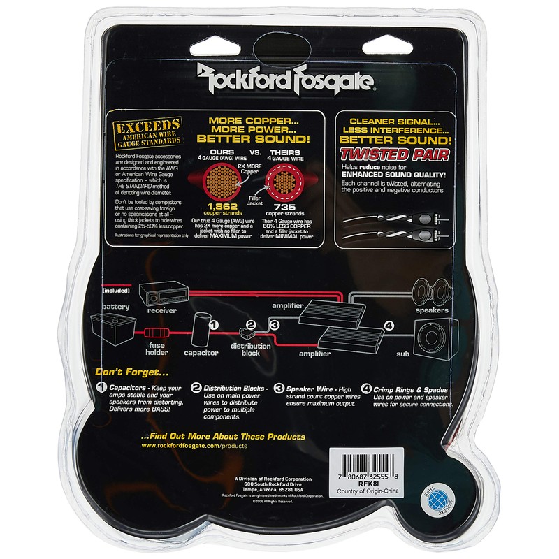 Rockford Fosgate 8 AWG Amplifier Install Kit with Interconnect