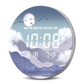 SCOAGE Digital Wall Clock Nightlight MoonCloud Modern 7 Level Brightness 12/24H LED Auto with Temperature Date Time Large Display Clock for Wall Mounted Living Room Bedroom Office Decor 12 Inch