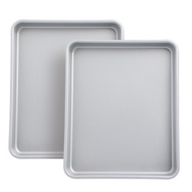2-PACK Toaster Oven Pans for Baking,Shinsin 9X11 Non-stick Baking Trays, 57% Thicker Cookie Sheet Pans Set, Dishwasher Safe and Heavy Duty Small Replacement Trays for Toaster Cven (Silver)