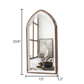Sintosin Farmhouse Wooden Arched Mirrors for Wall 13 X 24 Inch, Hanging Distressed White Carved Wood Framed Arch Mirror, Rustic Decorative Mirrors for Living Room Entryway Fireplace Bathroom
