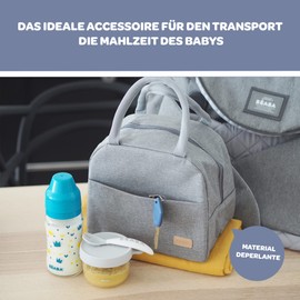 Béaba, Insulated Lunch Bag for Baby Kids Meals Lunch Box Keeps Warm and Cool Large Capacity 5L Waterproof Fabric with Front Pocket Soft Material Heather Grey