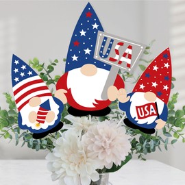 Big Dot of Happiness Patriotic Gnomes - Holiday Gnome Party Centerpiece Sticks - Table Toppers - Set of 15