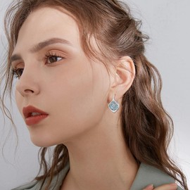 Celtic Knot Earrings 925 Sterling Silver Celtic Hoop Earrings Turquoise Leverback Earrings Jewelry Gift for Women