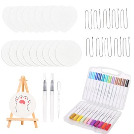 54PCS Magic Puffy Paint,Magic 3D Foam Texture Painting Kit,for Handmade,Art Supplies include 24 Colored Pens,16 Canvas Sponges,1 Mini Easel,2 Water Brushes,10 Chains and 1 Dropper
