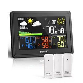 BALDR Wireless Weather Station with 3 Outdoor Sensors, DCF Colour Screen Weather Station with Weather Forecast, Indoor Outdoor Digital Thermometer Hygrometer Barometer and Custom Alarms (Black)