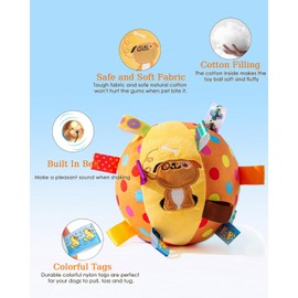 MUSTIGER Plush Dog Squeaky Toys, 5.9”Soft Stuffed Interactive Dog Ball with Cotton Material and Bell Built-in, Pet Fetch Ball Toy for Small, Medium and Large Dogs - Pack of 2
