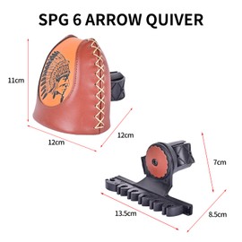 SPG Adjustable Archery Arrow Quiver - Leather Quiver Arrow Holder with Quick Shoot System Longbow Recurve Bow Quiver 4/6 Arrows Hanged Arrow Case for Hunting Shooting Practice(6 Arrows)