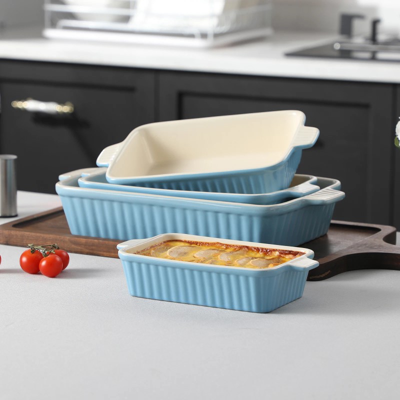 MALACASA Porcelain Baking Dish Set of 4 Bakeware Set Rectangular/Ov