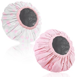 2 Pcs Deep Conditioning Hair Caps, Waterproof Double Layer Heat Steamer Cap, Large Hot Oil Hair Treatment Caps, Reusable Shower Caps Processing Caps for Long Thick Hair(Pink Series)