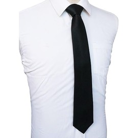 BOZONGO Black Satin Neck Tie for Men & Women, 148x8 cm - Perfect for Weddings, Funerals, Casual Wear, Skinny Black Tie Look