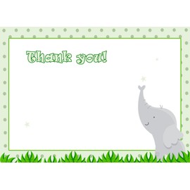 30 Blank Thank You Cards Notes Elephant Green Birthday Baby Shower + 30 White Envelopes