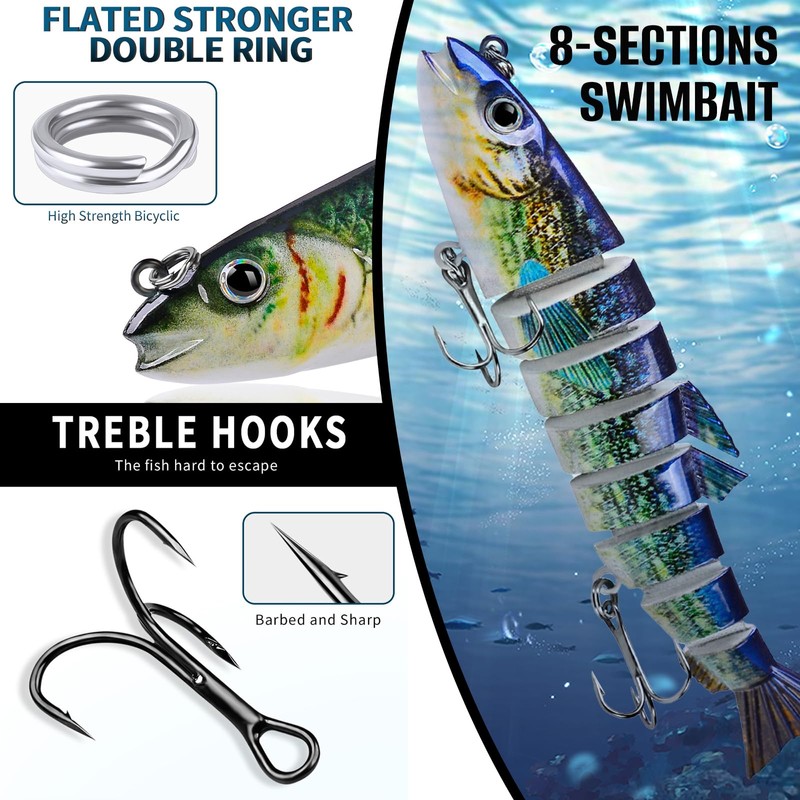 MKNZOME 6 PCS Multi-Jointed Fishing Lures, Lifelike Slow Sinking Bass