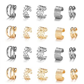 20 Pcs Gold Silveer Hair Braids Dreadlock, Non-Piercing Ear Clip Beard Beads Cuffs Clip Hair for Women Men Hair Accessories Styling Tools