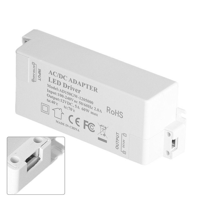 60W LED Driver Transformer Input AC100‑240V Output DC12V 5A DIY
