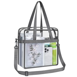 Oraben Clear Bag Stadium Approved 12x6x12 Clear Tote Bag with Removable Strap Clear Lunch Bag for Work Sports Festival (Main Pocket Only, Grey)