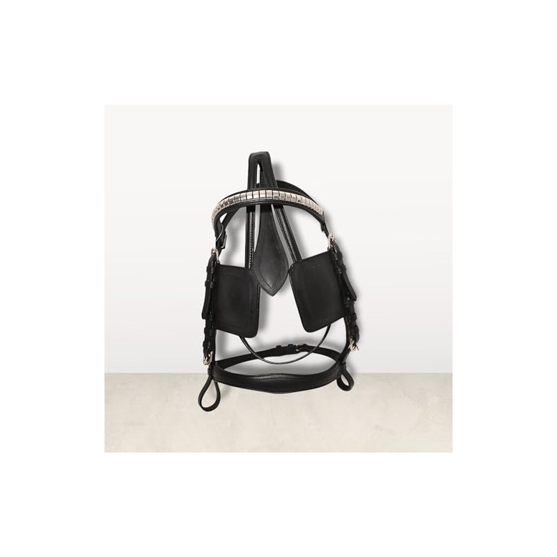 LEATHER HORSE DRIVING CART HARNESS BRIDLE (BLACK COLOUR) (COB)